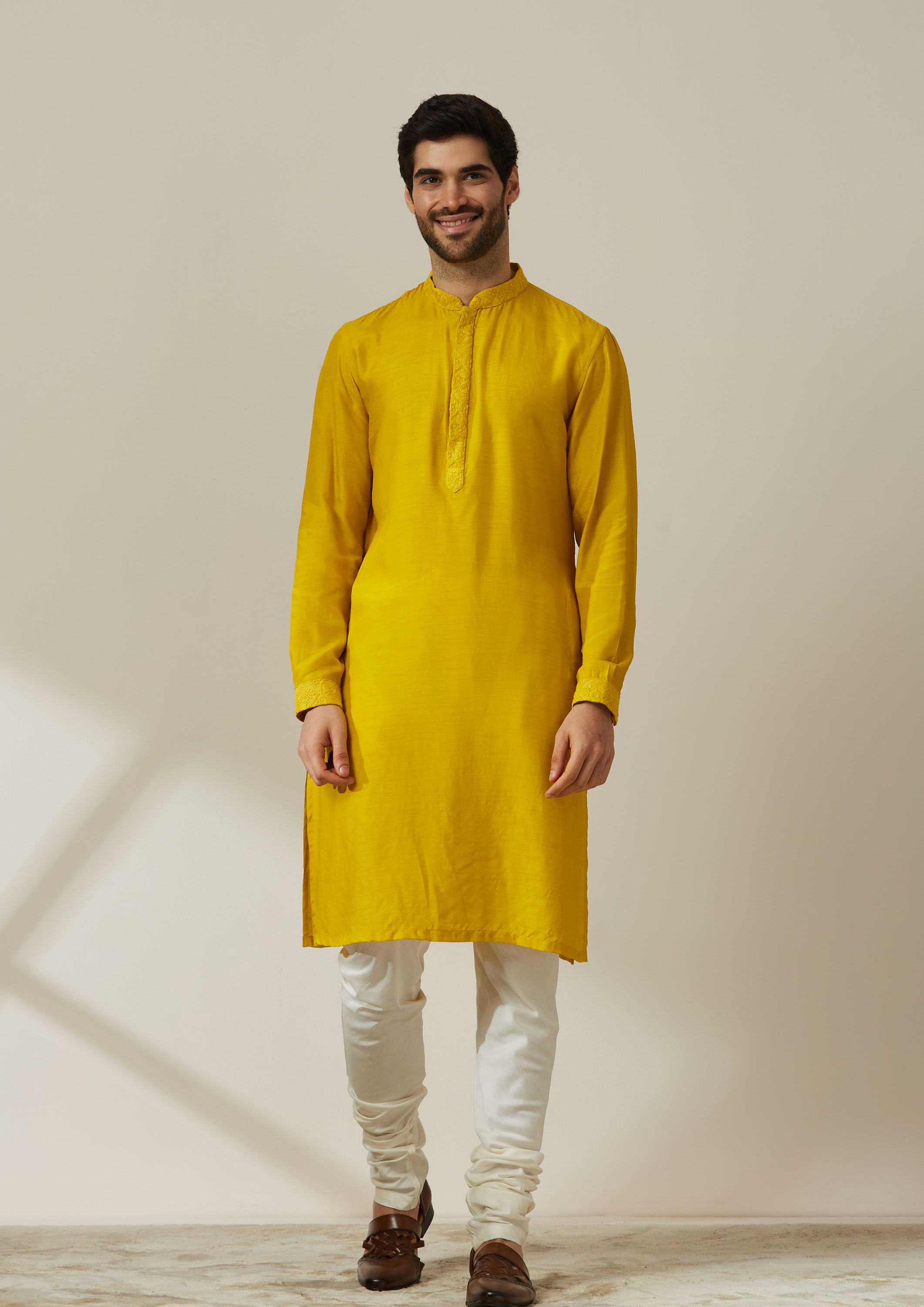 Twamev Men Turmeric Yellow Kurta Jacket Set image number 1