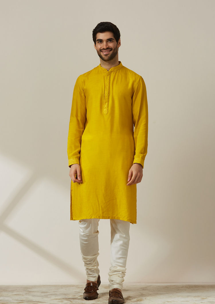 Twamev Men Turmeric Yellow Kurta Jacket Set