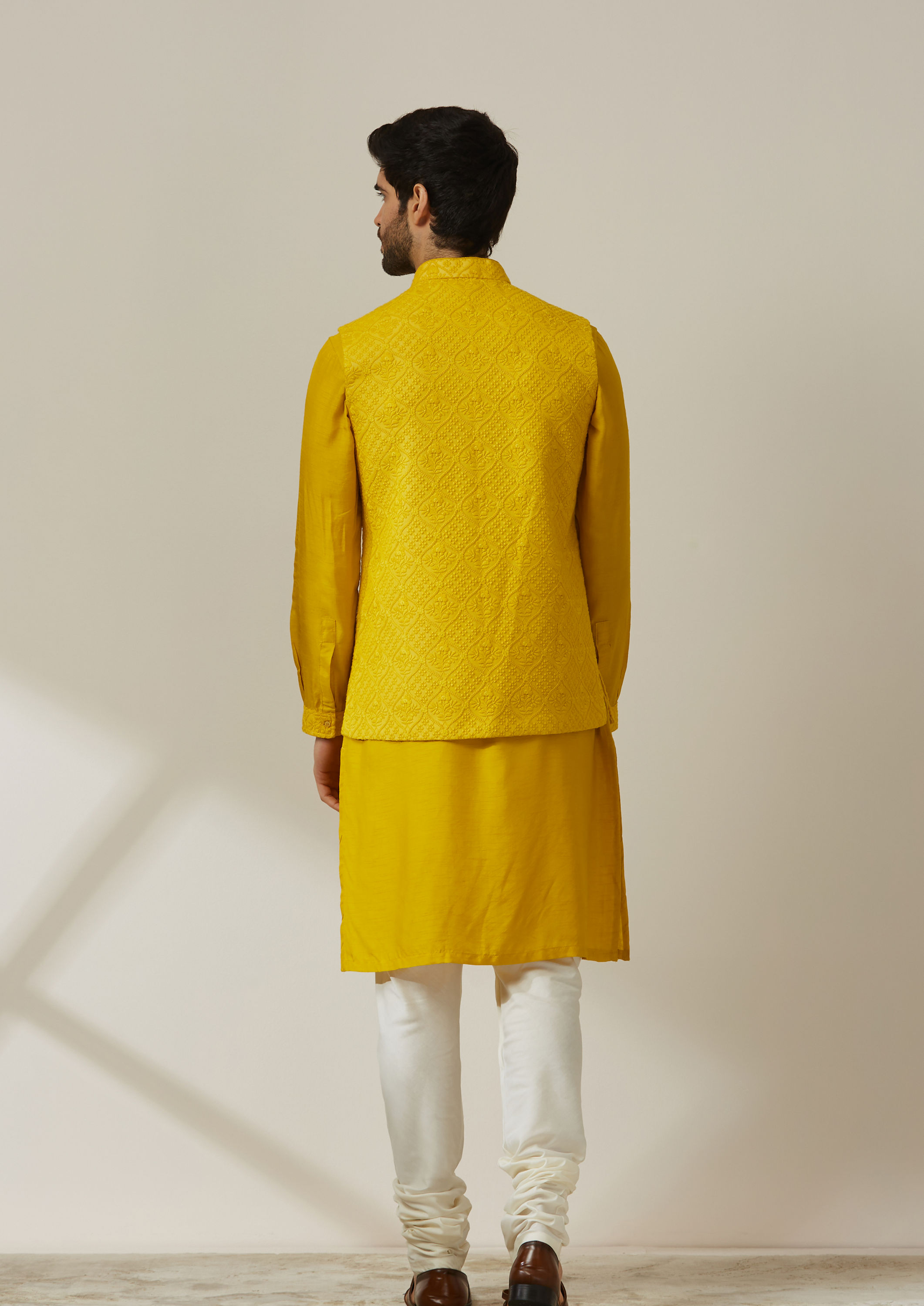 Twamev Men Turmeric Yellow Kurta Jacket Set