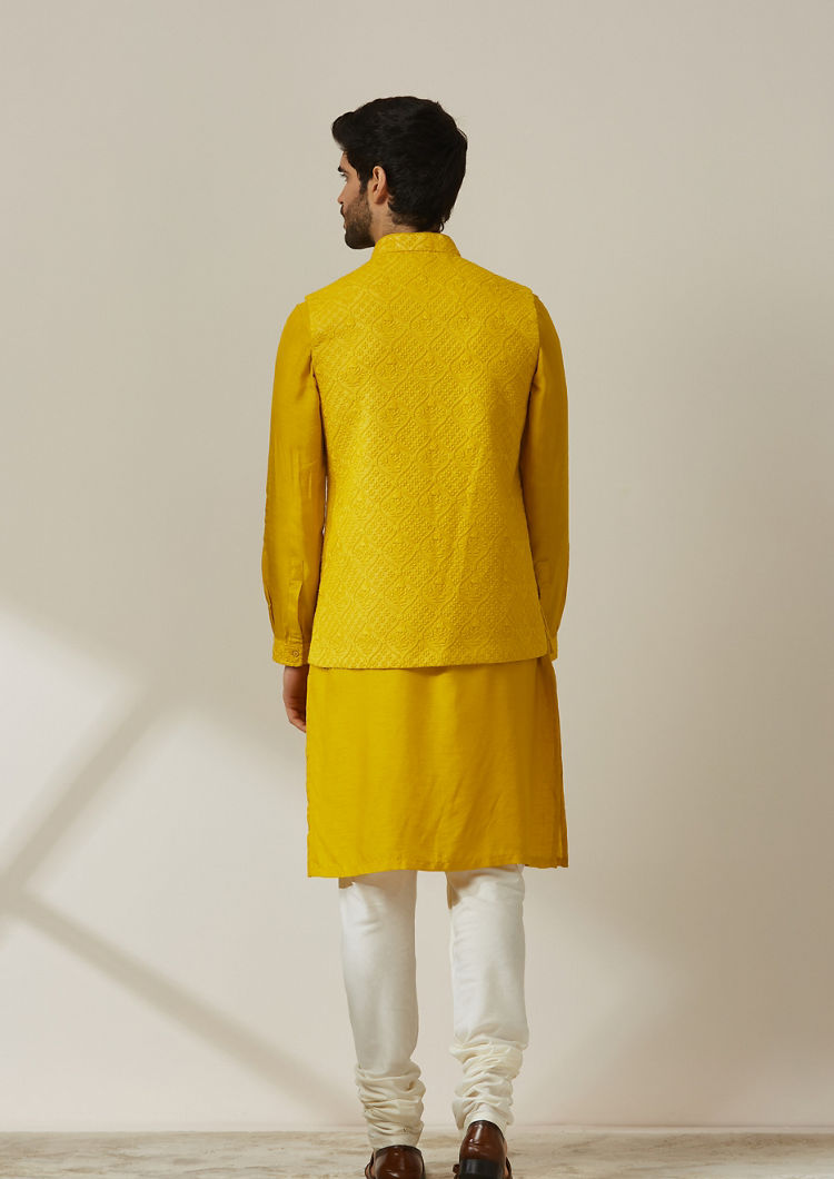 Twamev Men Turmeric Yellow Kurta Jacket Set