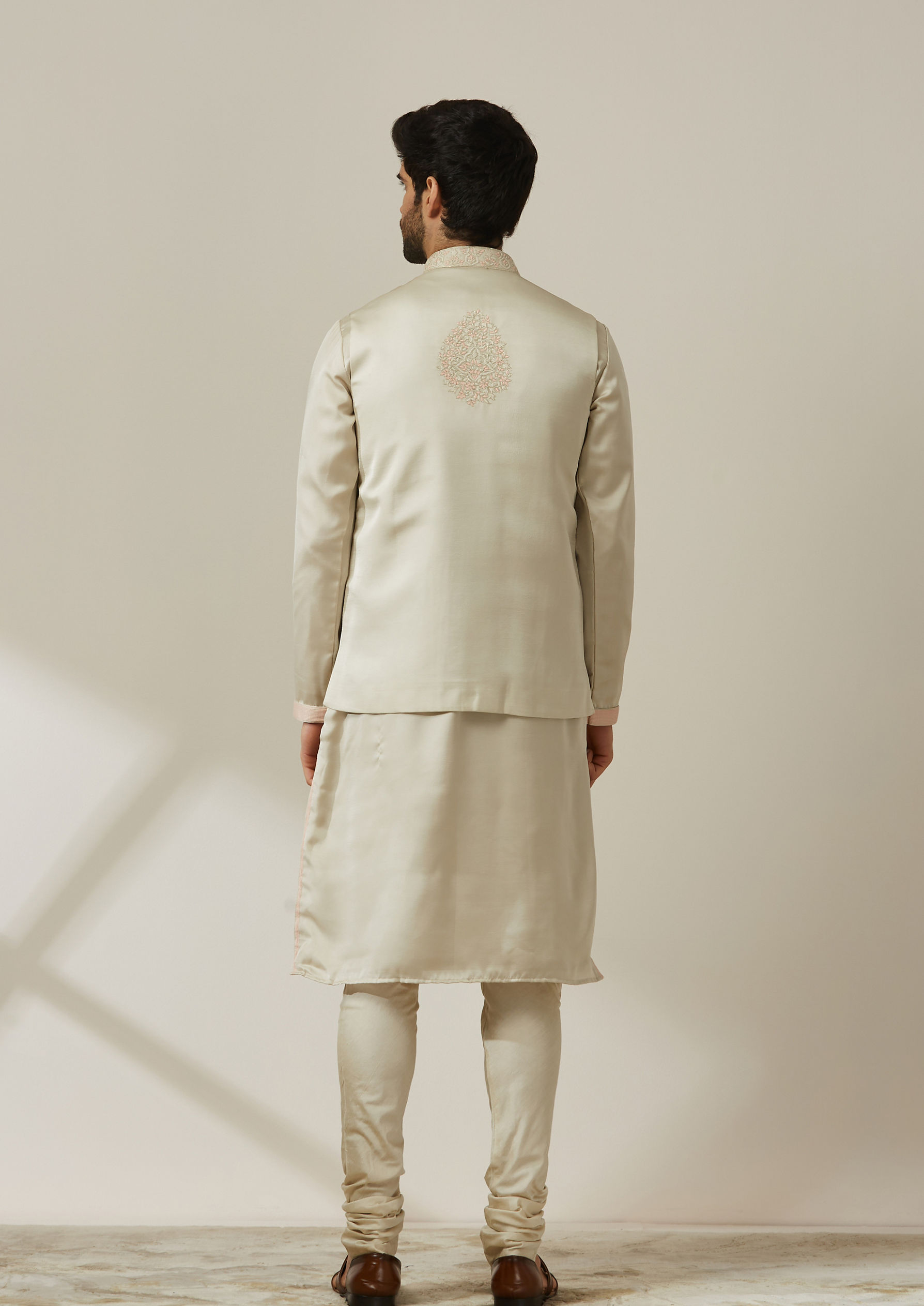 Twamev Men Pista Patterned Kurta Jacket Set