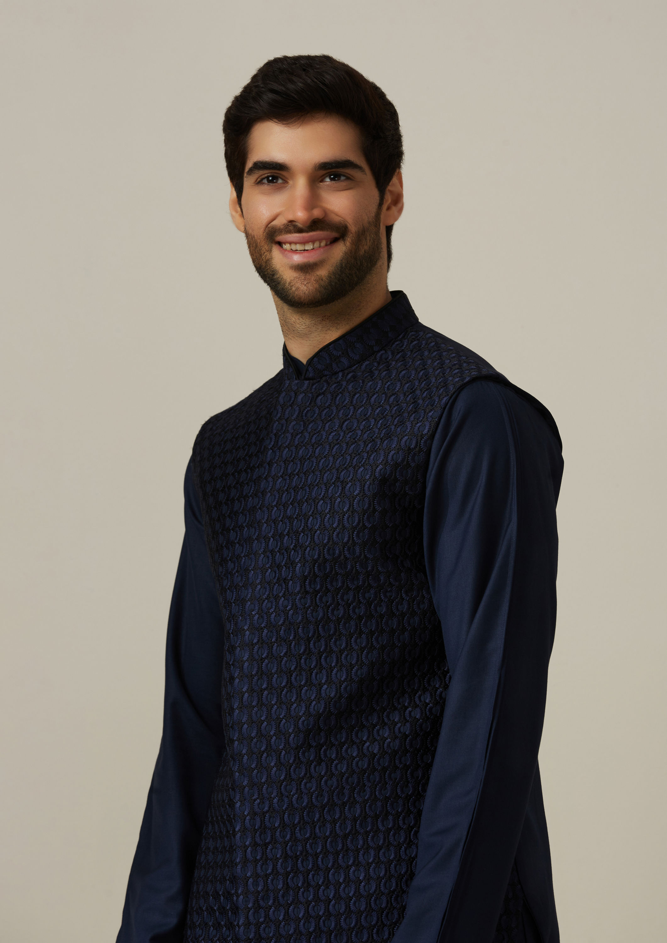 Twamev Men Midnight Blue Kurta Jacket Set image number 0