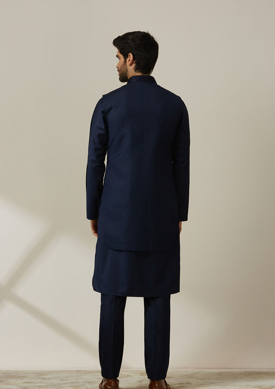 Twamev Men Midnight Blue Kurta Jacket Set