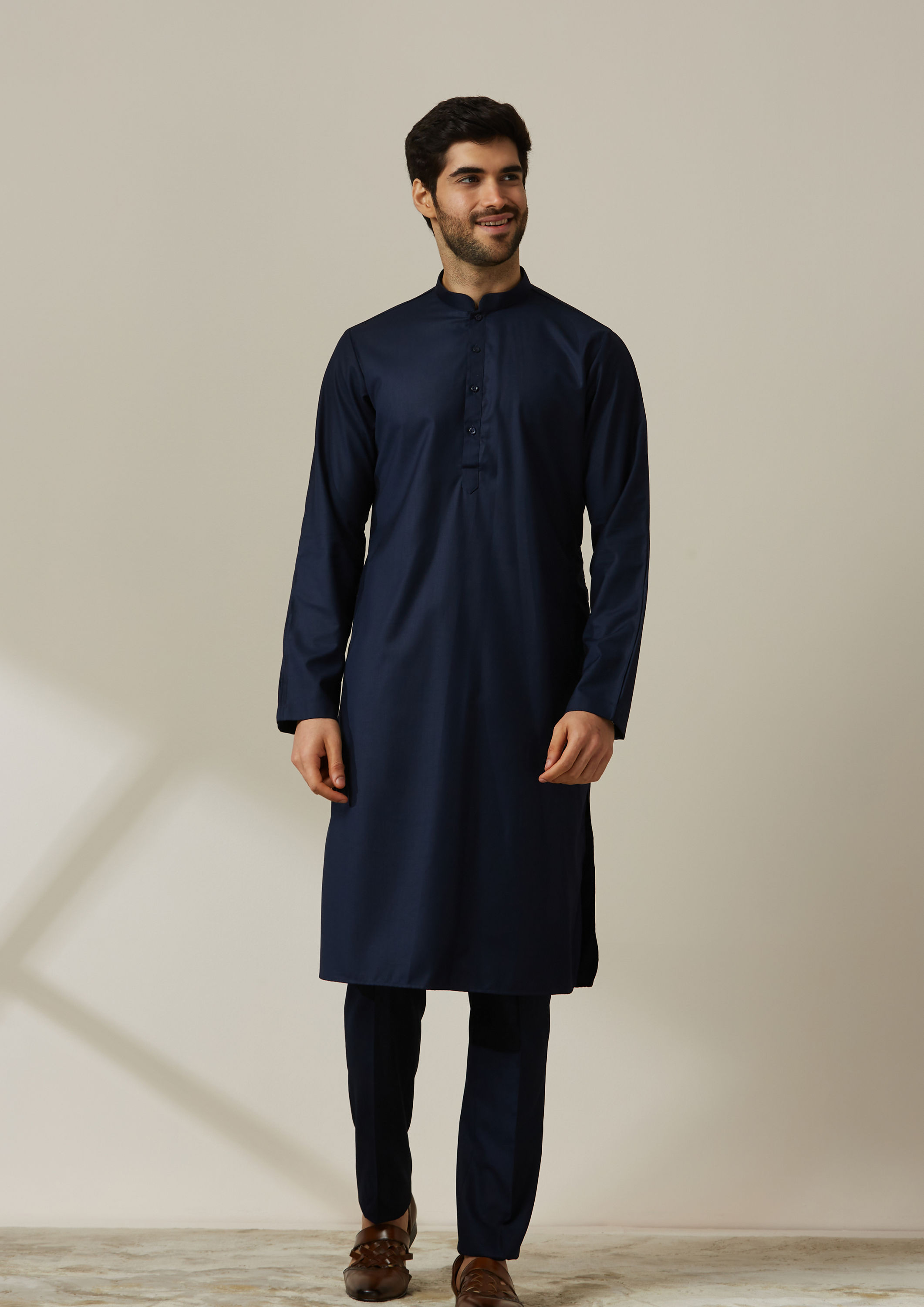 Twamev Men Midnight Blue Kurta Jacket Set