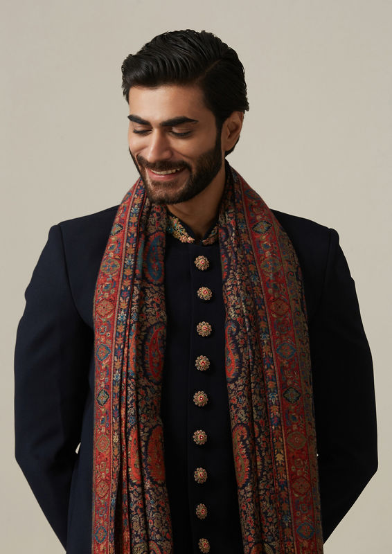 Twamev Men Midnight Blue with Regal Dupatta Indo Western Set