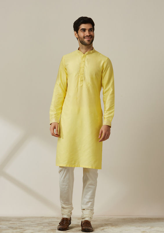 Twamev Men Light Yellow Kurta Jacket Set