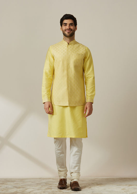 Twamev Men Light Yellow Kurta Jacket Set image number 2