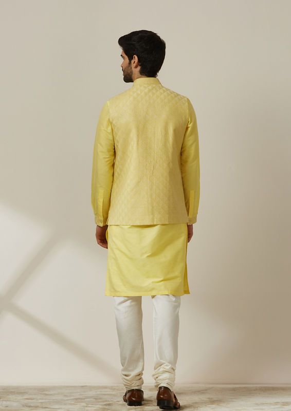 Twamev Men Light Yellow Kurta Jacket Set