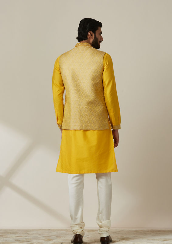 Twamev Men Mustard Kurta Jacket Set