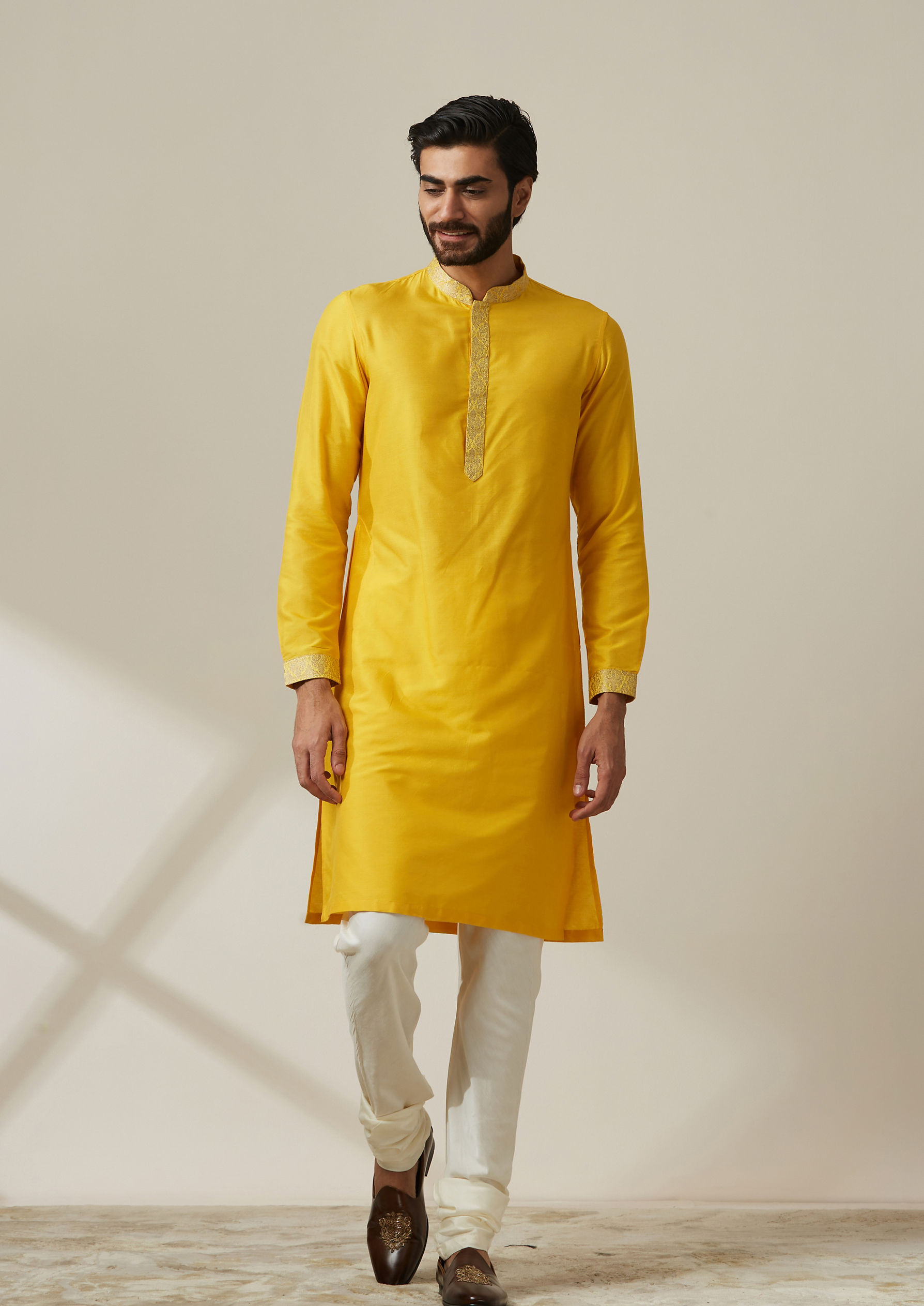 Twamev Men Mustard Kurta Jacket Set