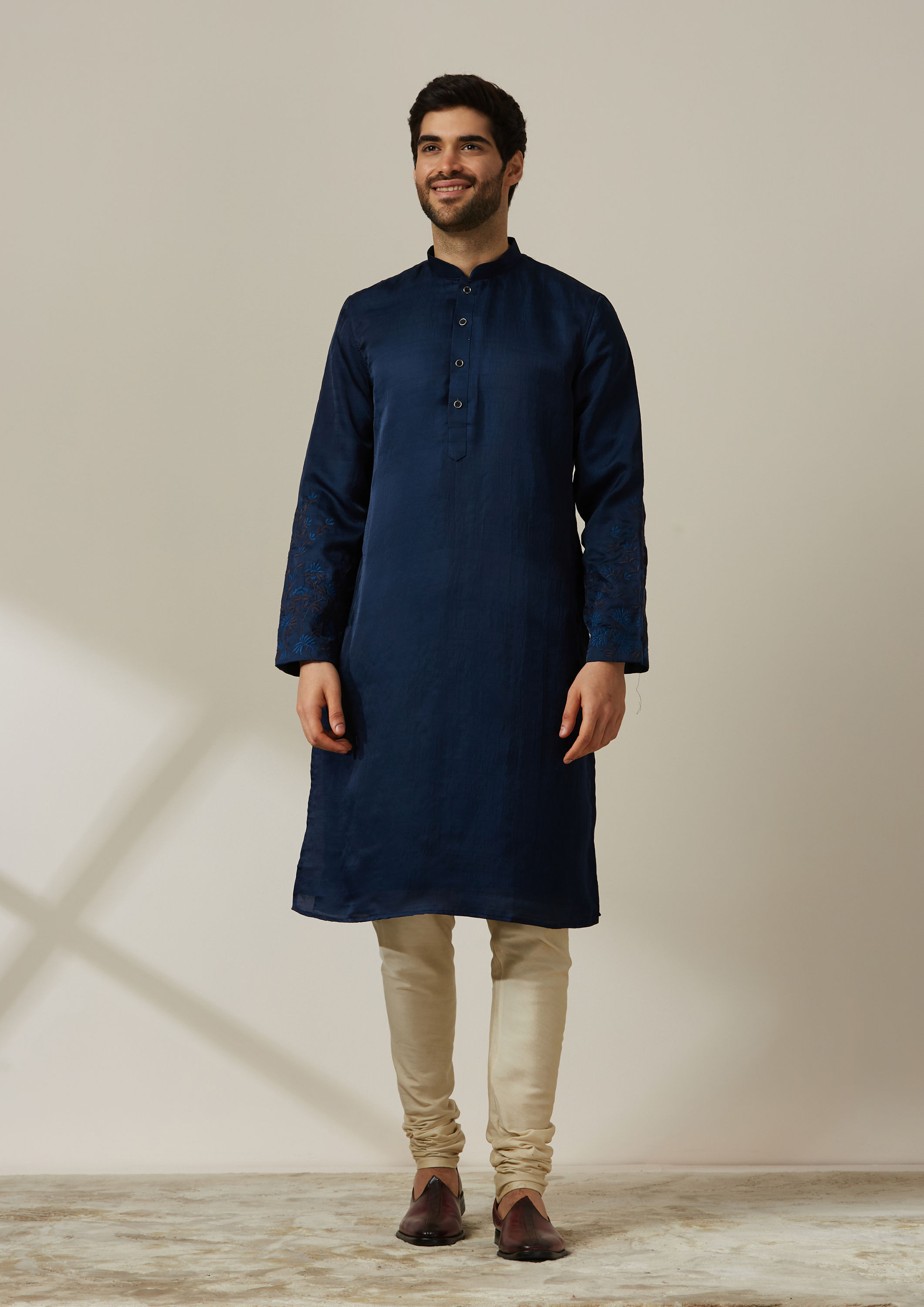 Twamev Men Midnight Sapphire Blue Angrakha Style Kurta Jacket Set image number 1