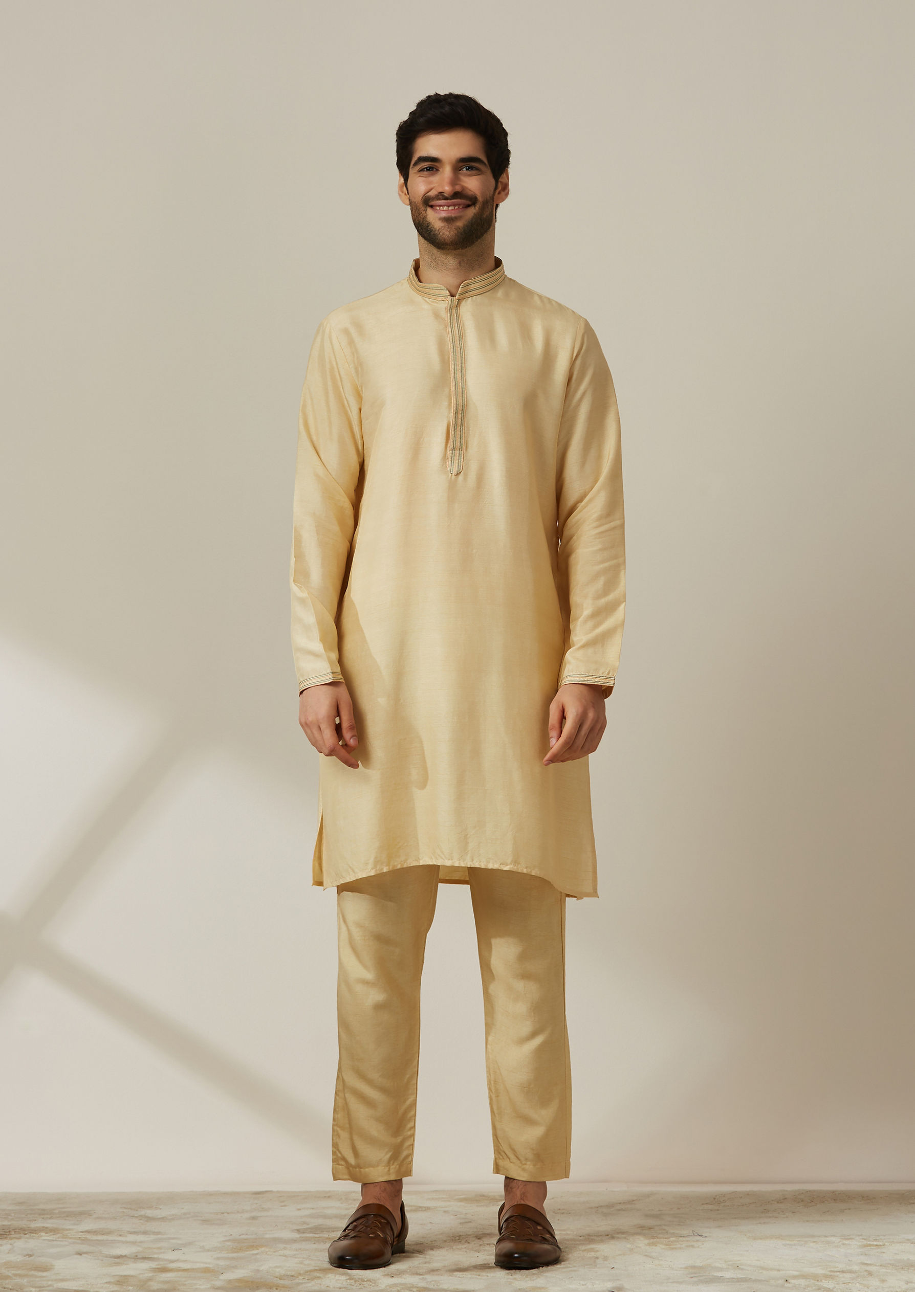 Twamev Men Multicoloured Jacket with Biscuit Kurta Set