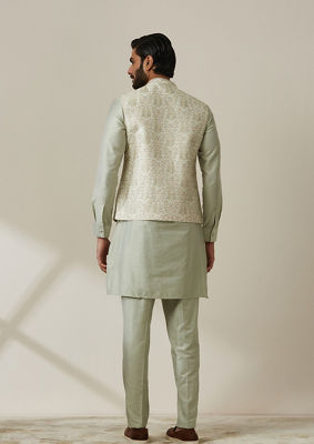 alt message - Twamev Men Pista Floral Kurta Jacket Set image number 3