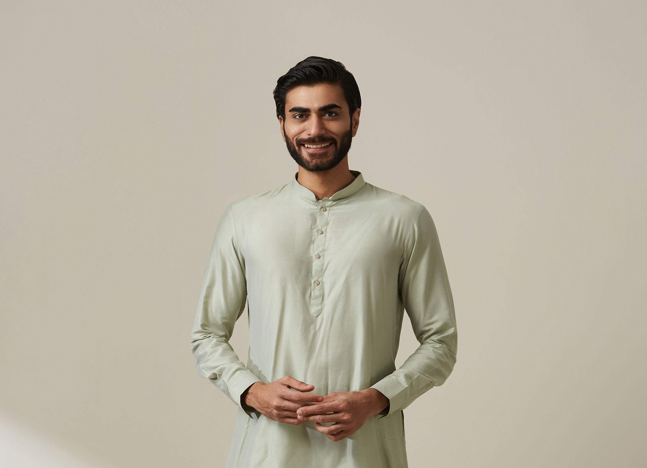 Twamev Men Pista Floral Kurta Jacket Set
