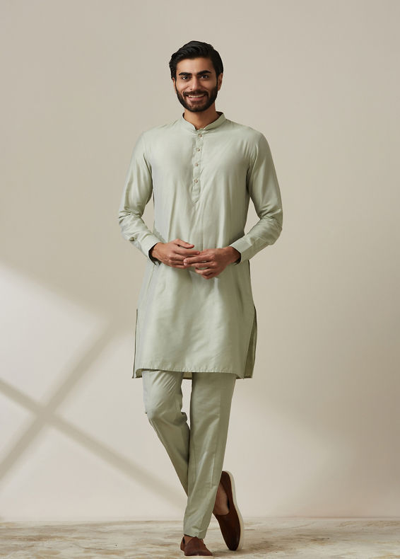 Twamev Men Pista Floral Kurta Jacket Set