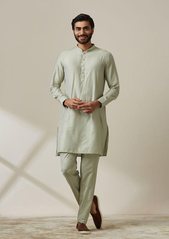 Twamev Men Pista Floral Kurta Jacket Set image number 1