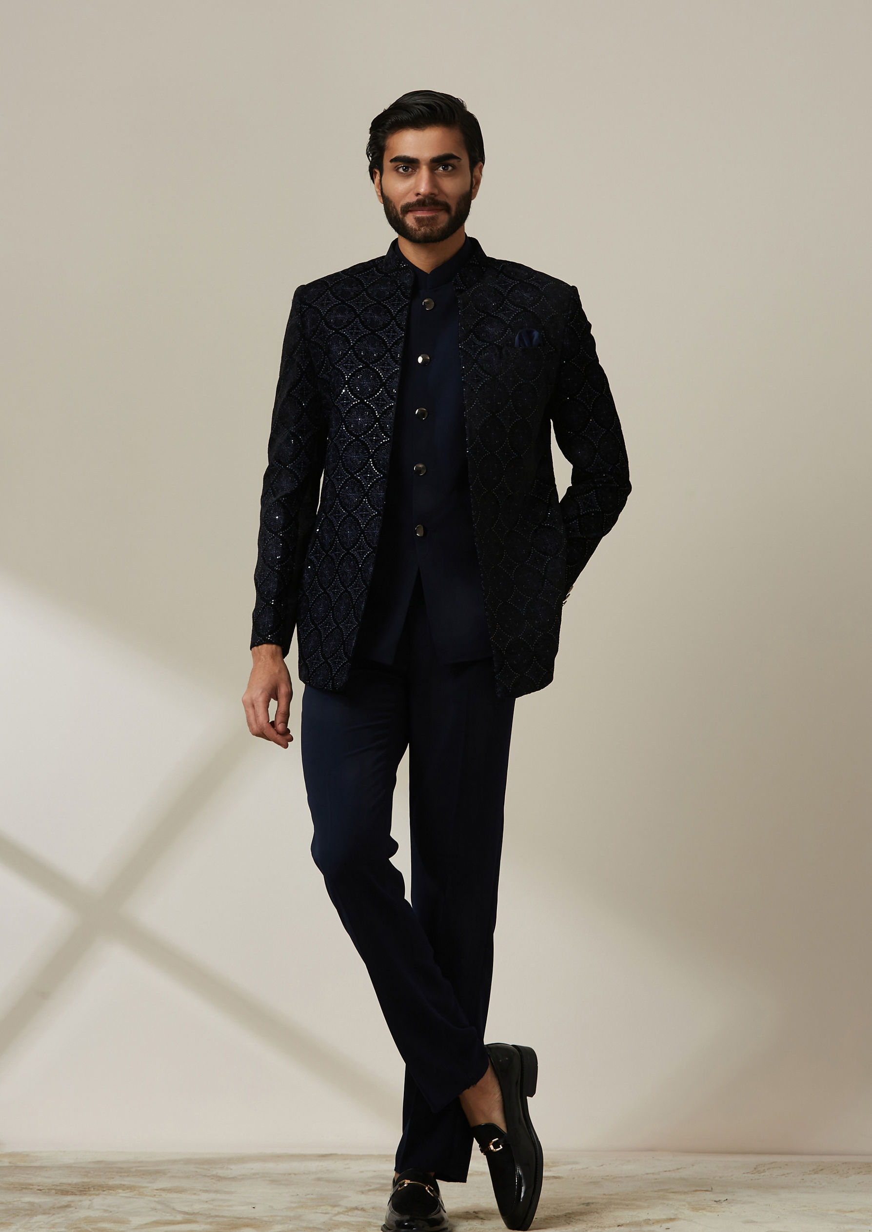 Twamev Men Sapphire Blue Indo Western Set