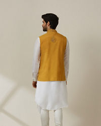 Twamev Men Light Orange Draped Kurta Jacket Set