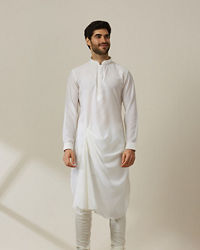 Twamev Men Light Orange Draped Kurta Jacket Set