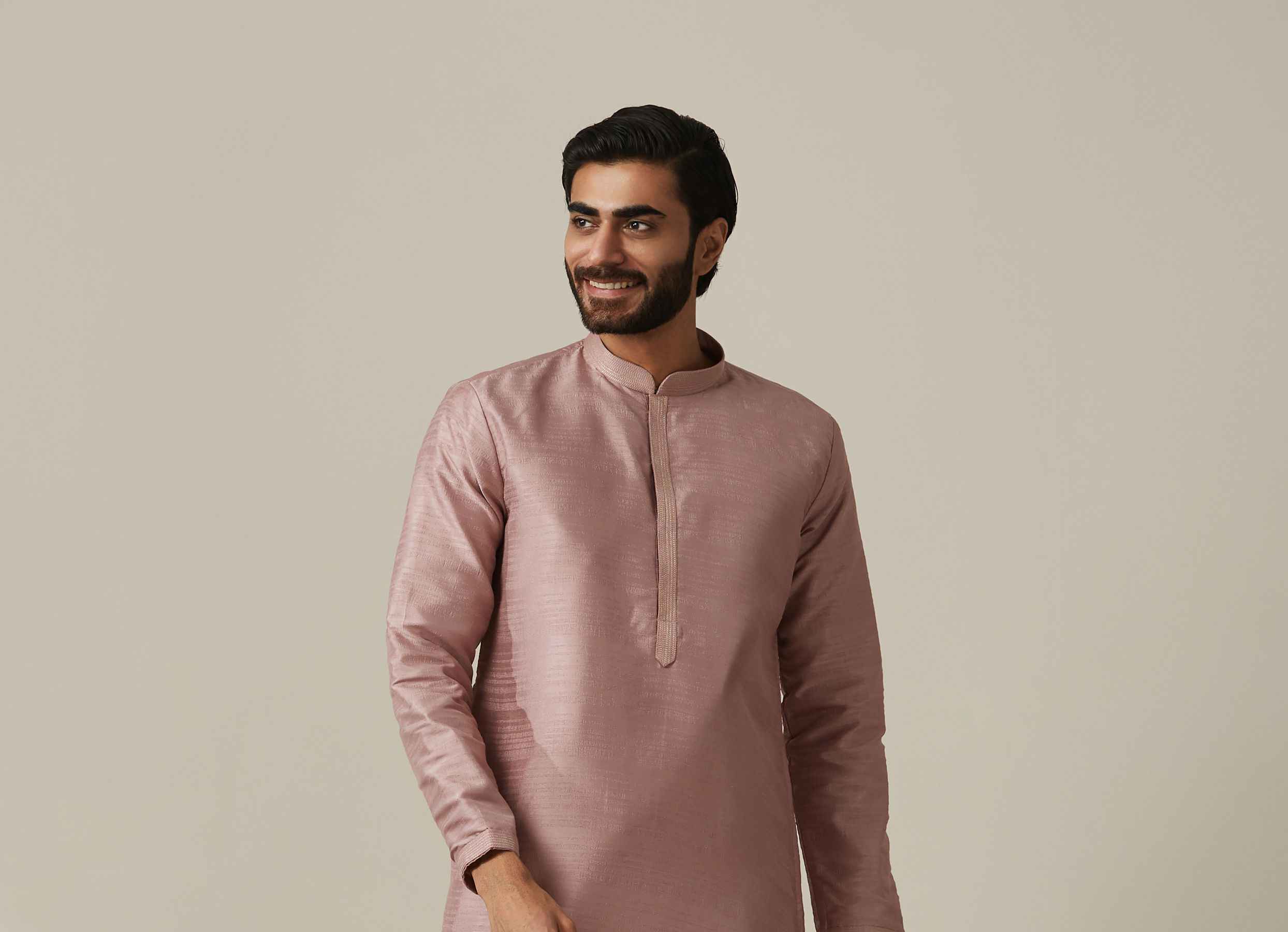 Twamev Men Mauve Pink Kurta Jacket Set