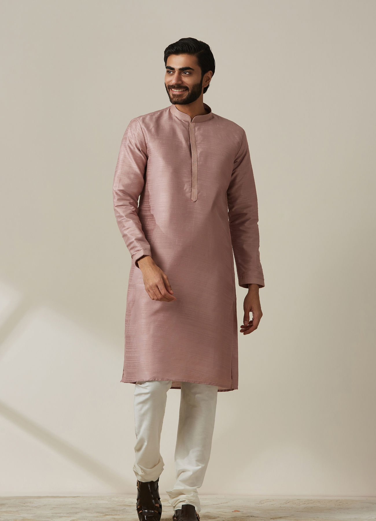 Twamev Men Mauve Pink Kurta Jacket Set