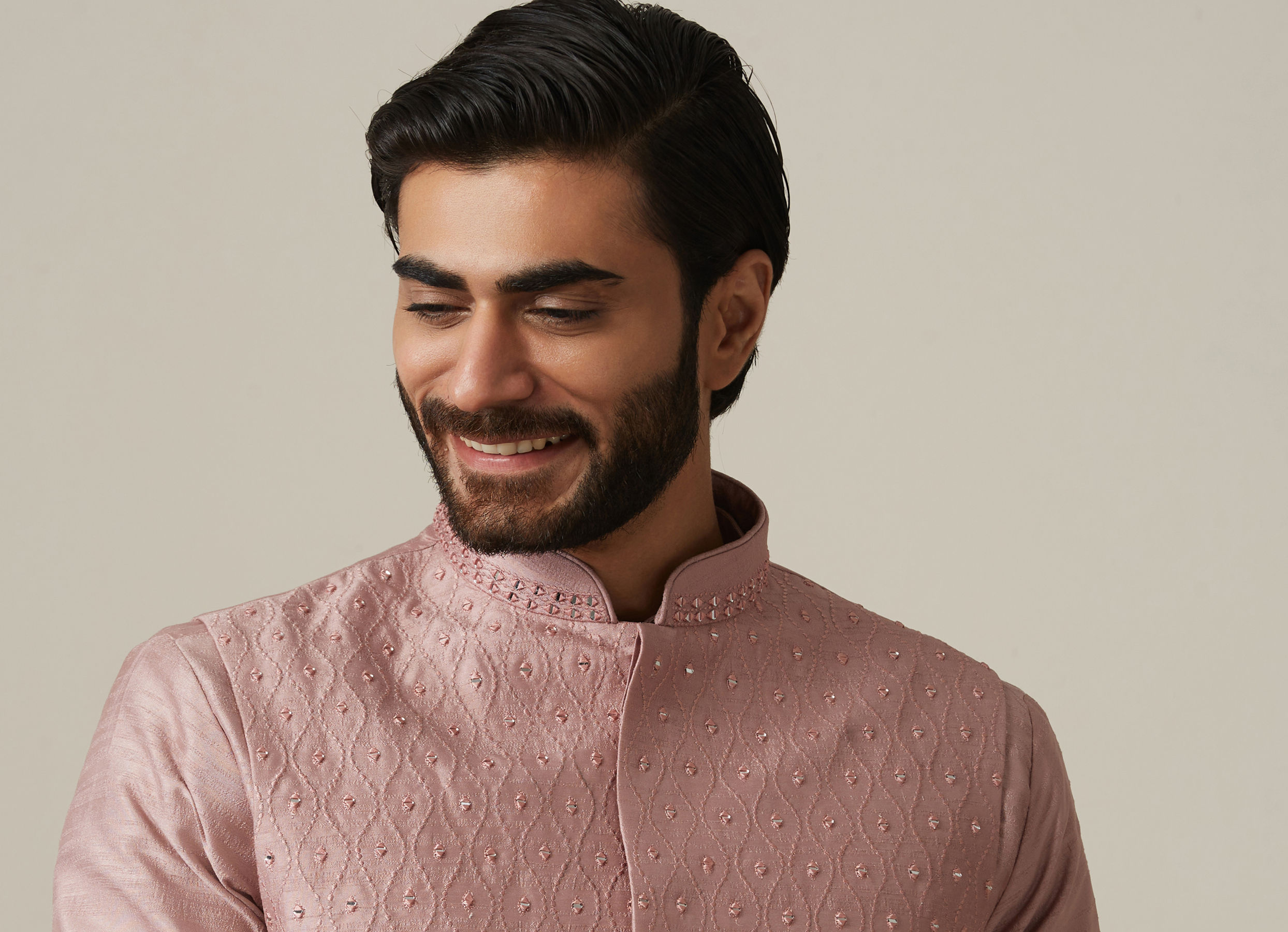 Twamev Men Mauve Pink Kurta Jacket Set