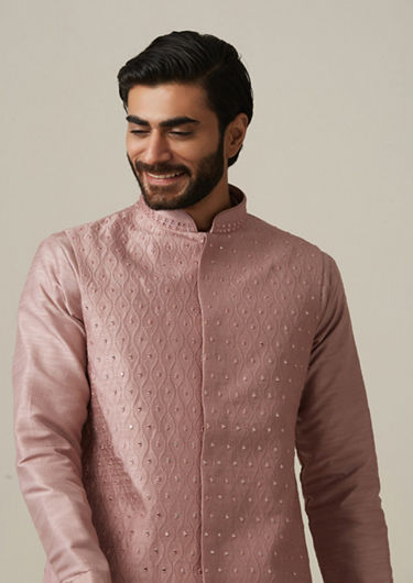 alt message - Twamev Men Mauve Pink Kurta Jacket Set image number 0