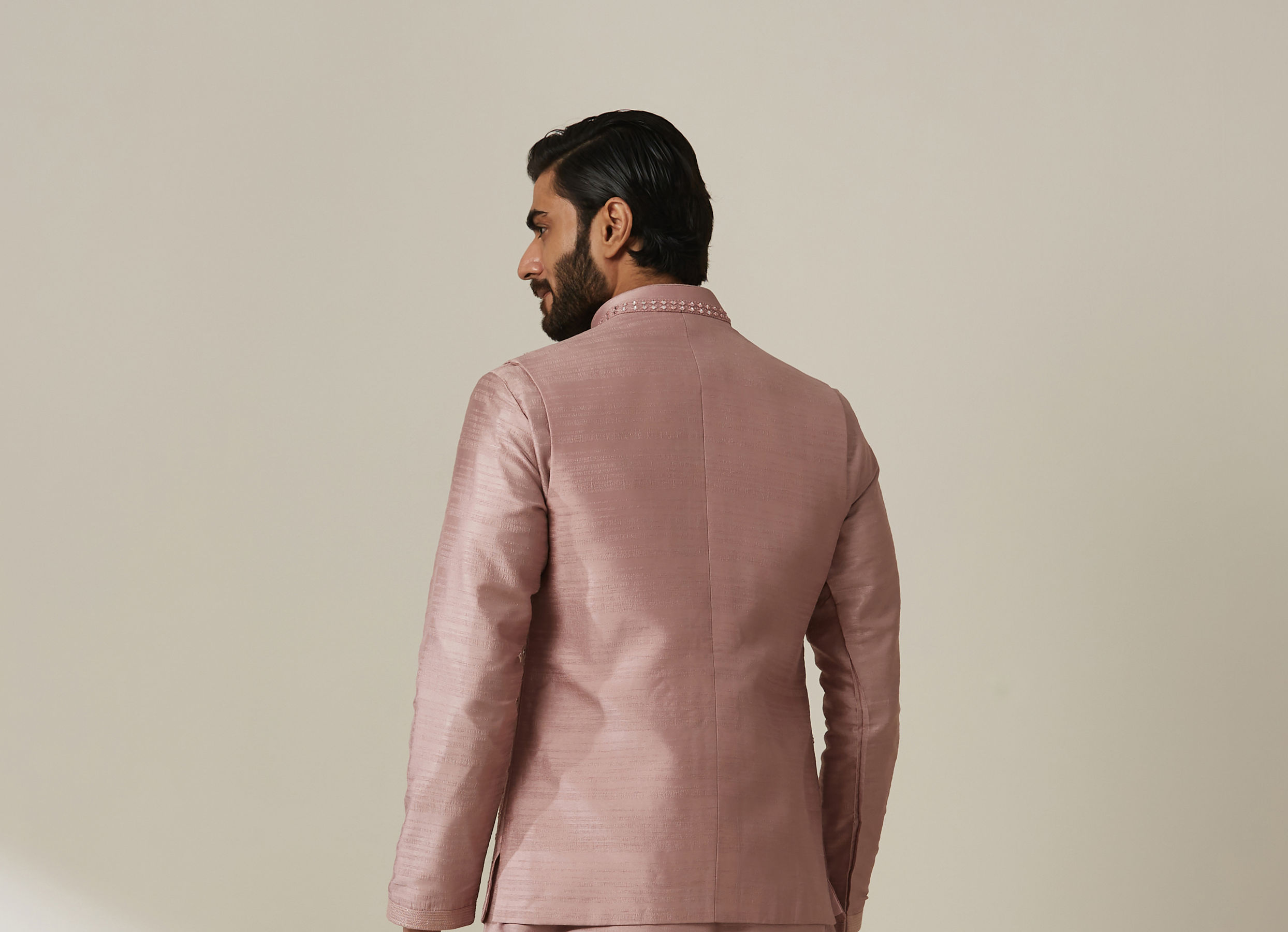 Twamev Men Mauve Pink Kurta Jacket Set