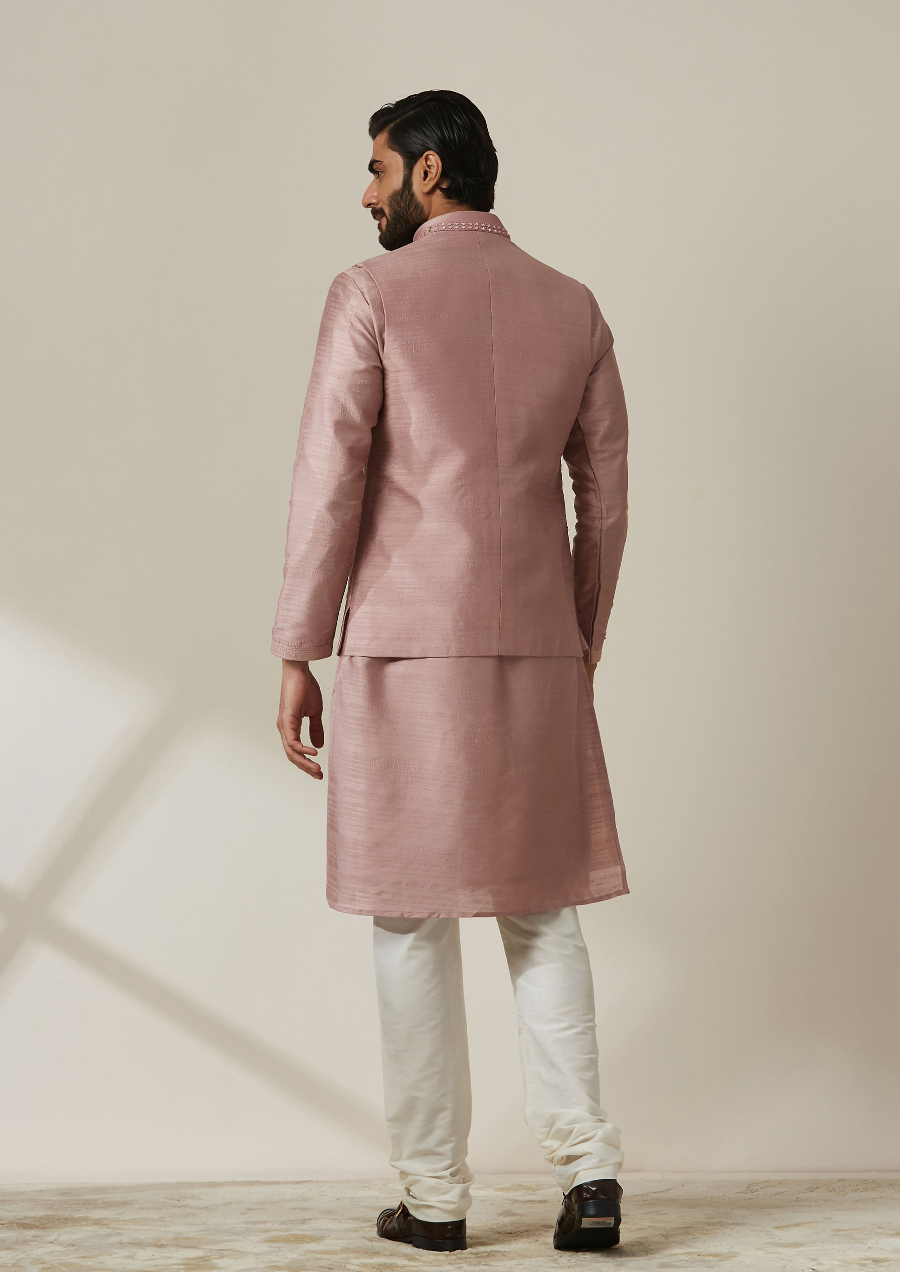 Twamev Men Mauve Pink Kurta Jacket Set