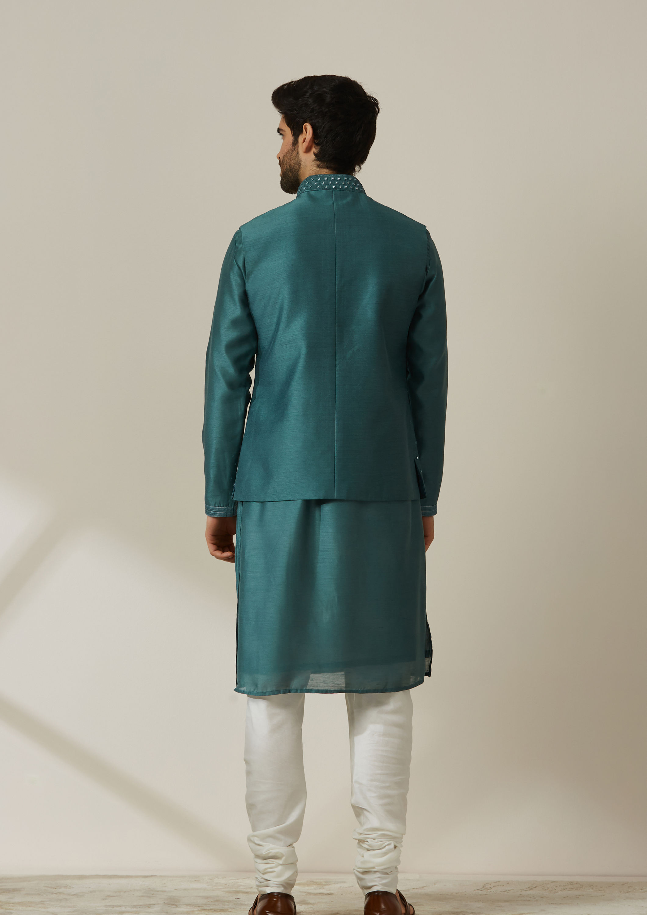 Twamev Men Dark Green Kurta Jacket Set