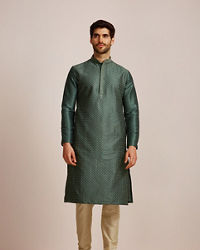 Manyavar Men Bottle Green Kurta Set 