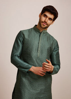 Manyavar Men Bottle Green Kurta Set  image number 0