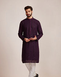 Manyavar Men Purple Georgette Kurta Set