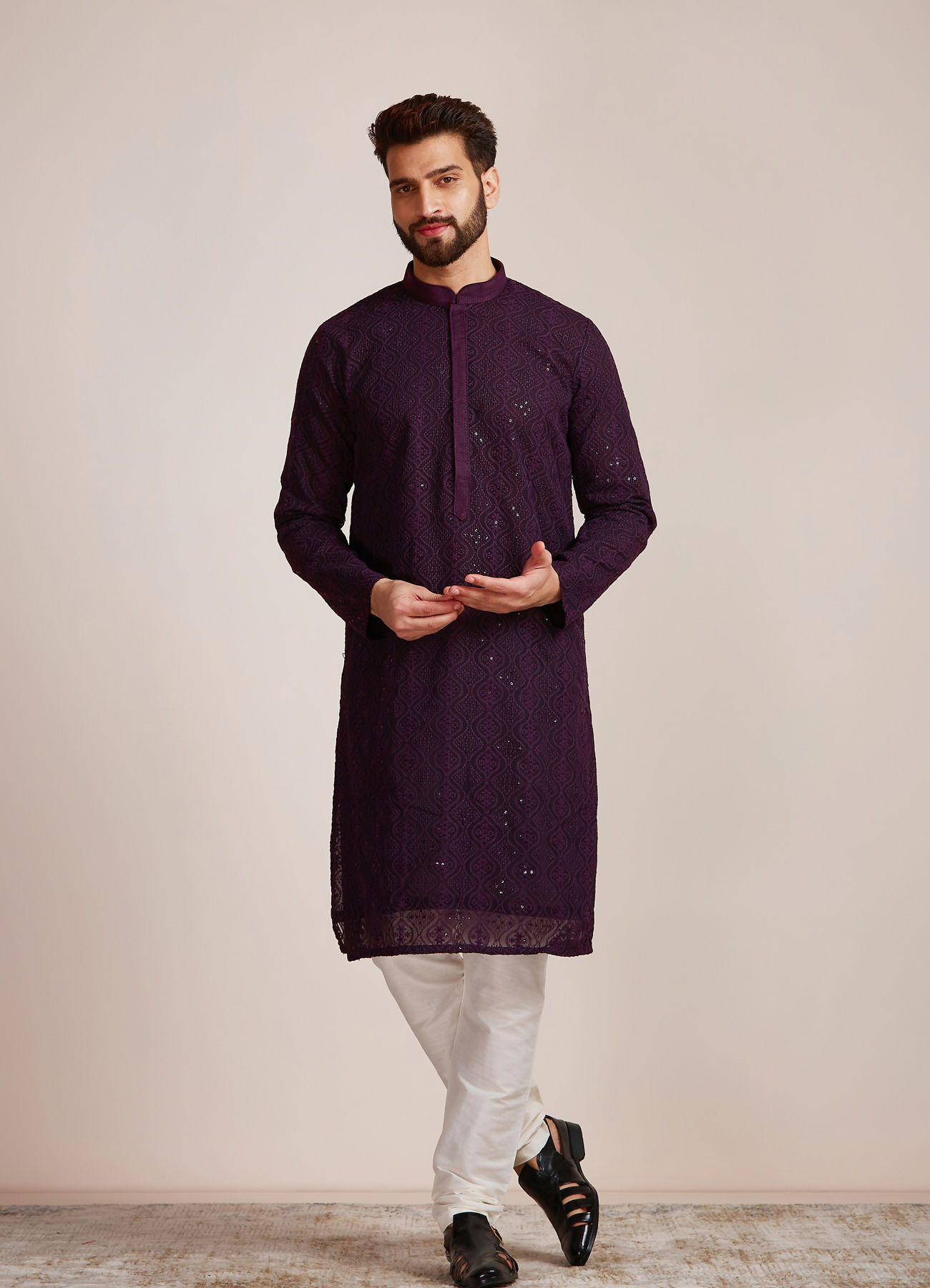 Manyavar Men Purple Georgette Kurta Set