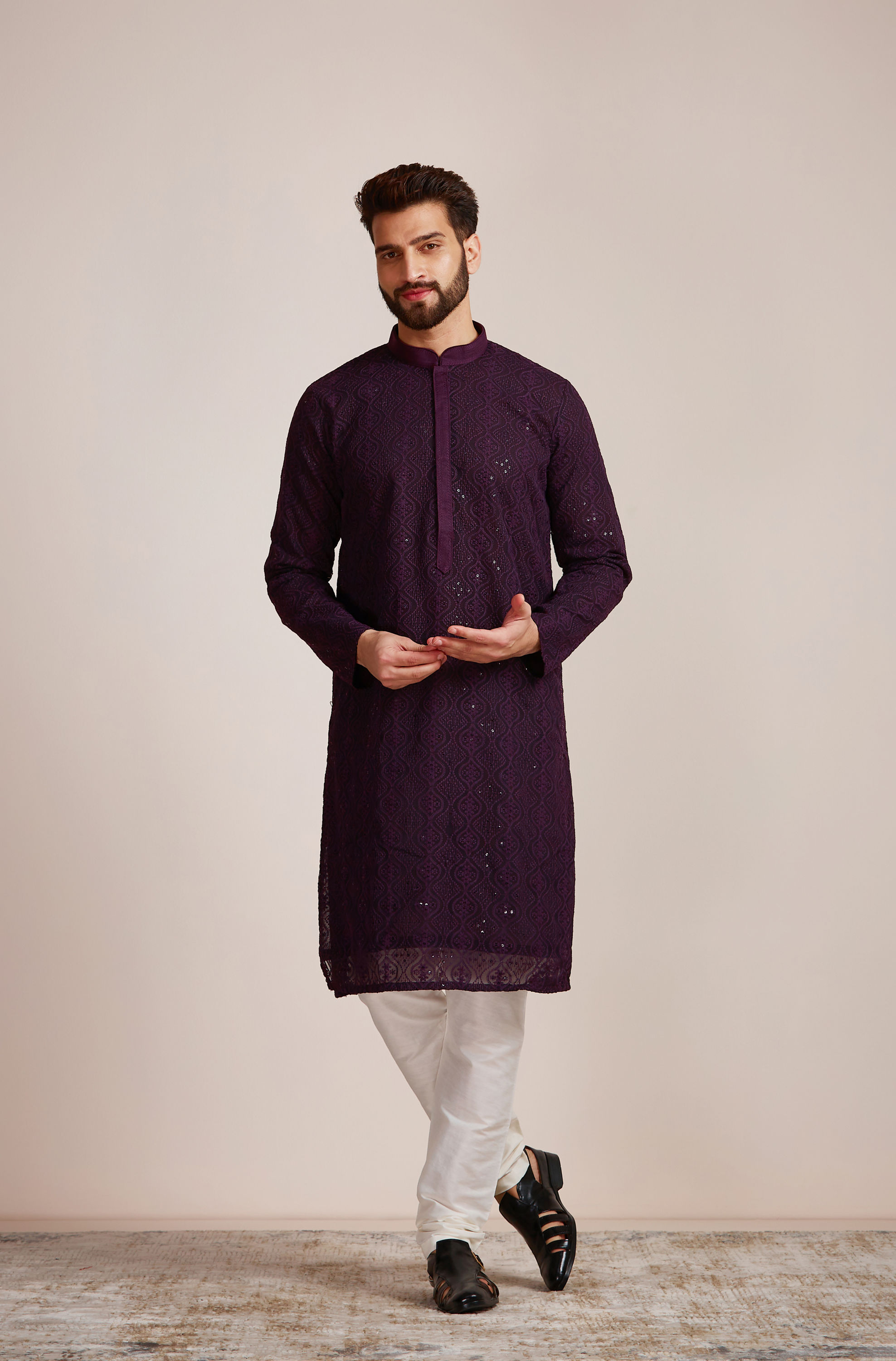 Manyavar Men Purple Georgette Kurta Set