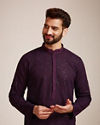 alt message - Manyavar Men Purple Georgette Kurta Set image number 0