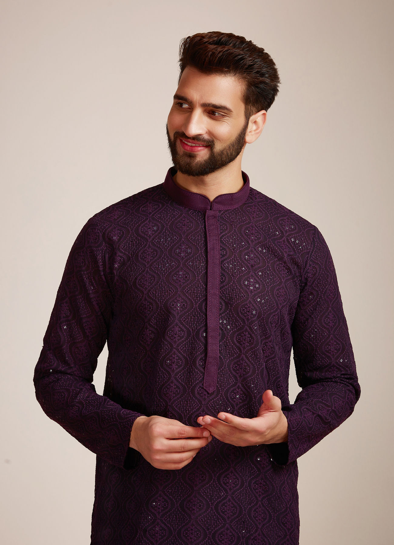 Manyavar Men Purple Georgette Kurta Set