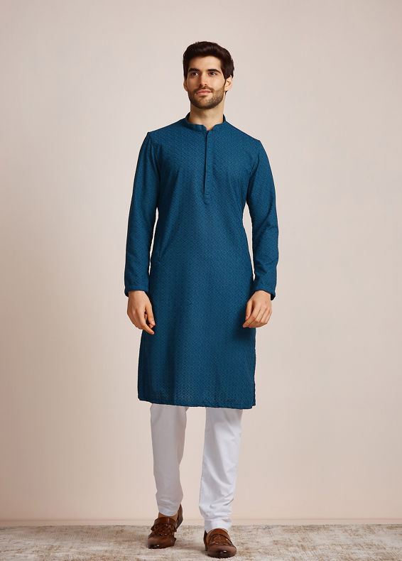 Manyavar Men Feroze Blue Kurta Set