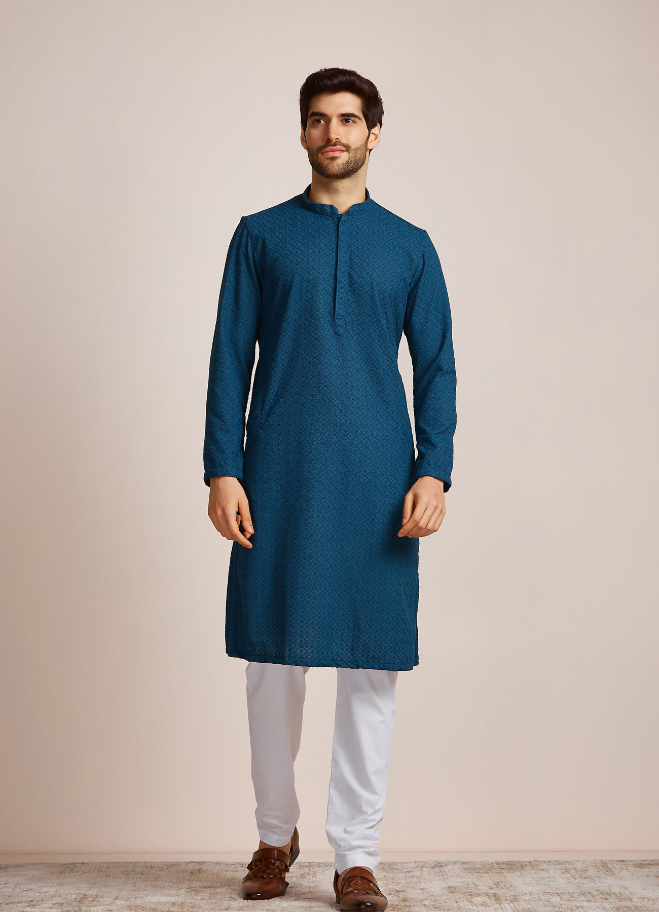 Manyavar Men Feroze Blue Kurta Set