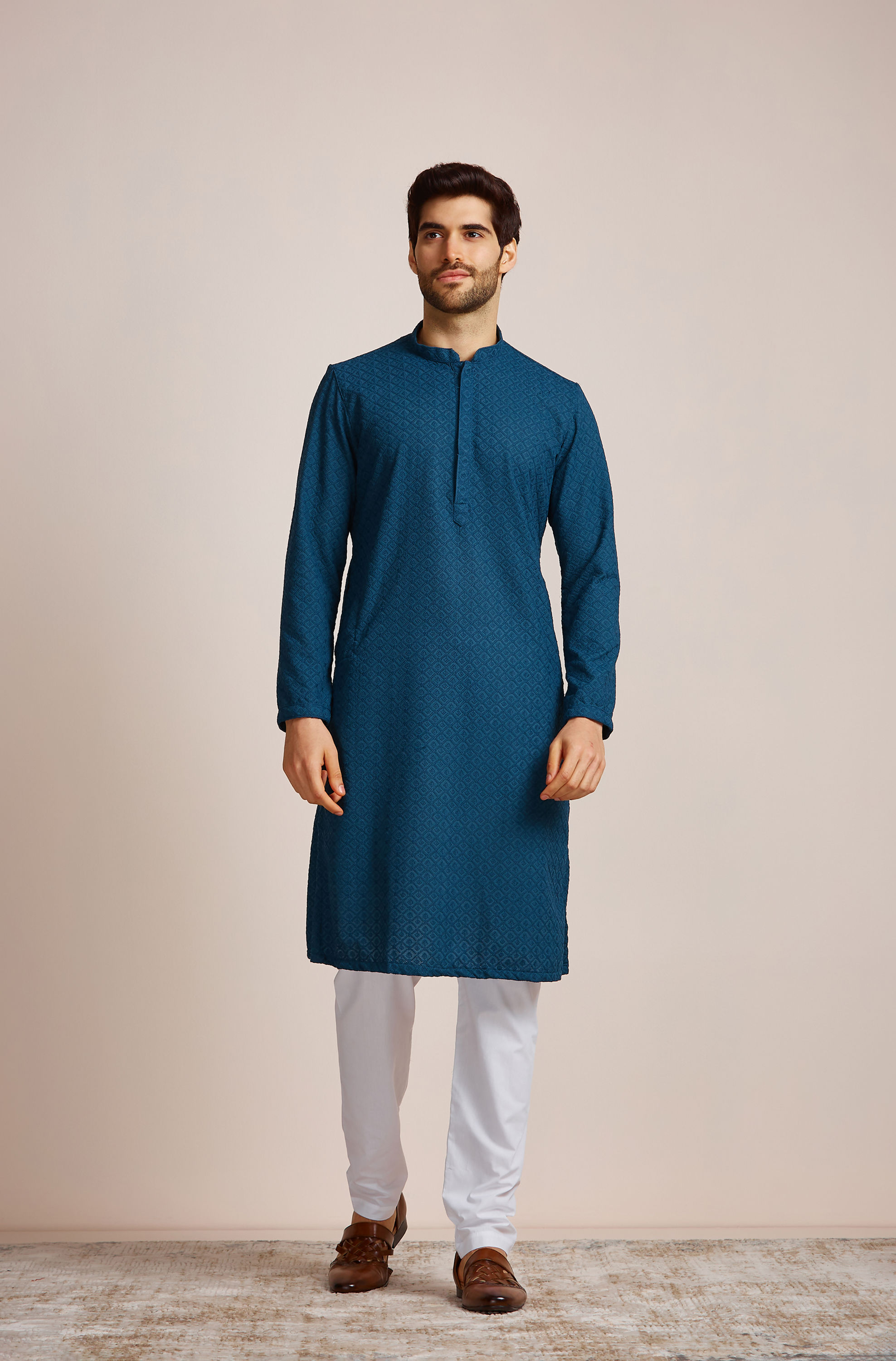 Manyavar Men Feroze Blue Kurta Set