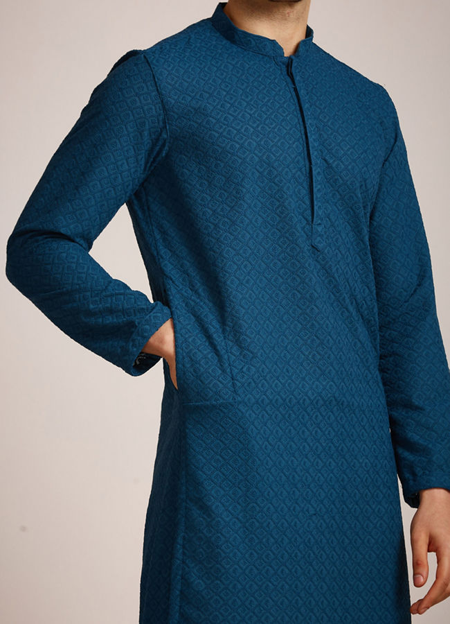 Manyavar Men Feroze Blue Kurta Set