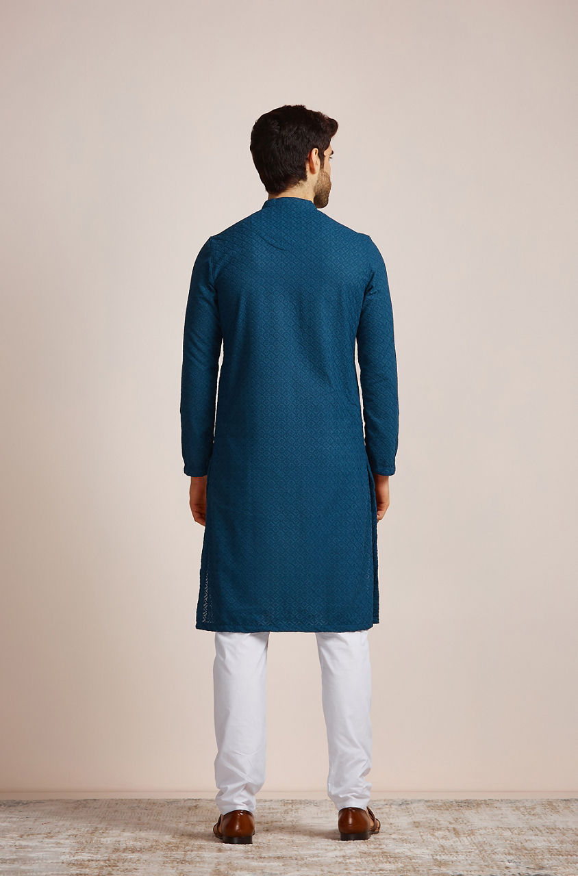 Manyavar Men Feroze Blue Kurta Set