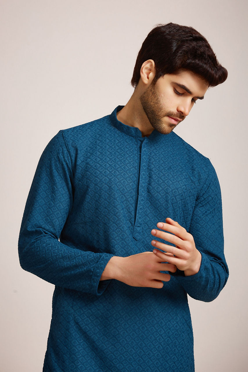 Manyavar Men Feroze Blue Kurta Set