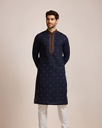 alt message - Manyavar Men Midnight Black Kurta Set image number 1