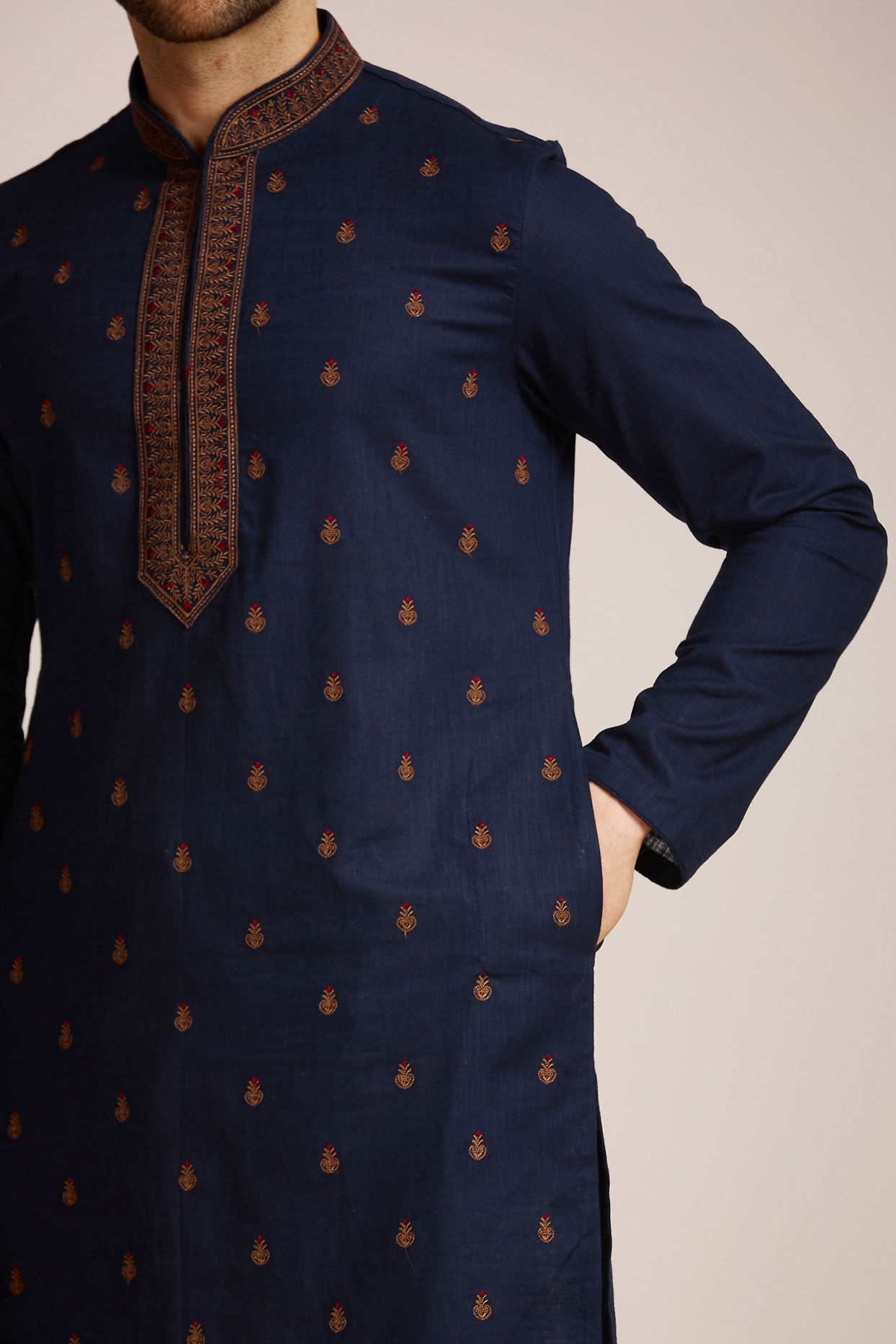 Manyavar Men Midnight Black Kurta Set