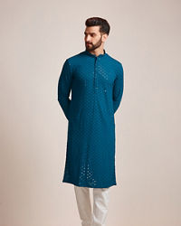 Manyavar Men Feroze Blue Chikankari Kurta Set