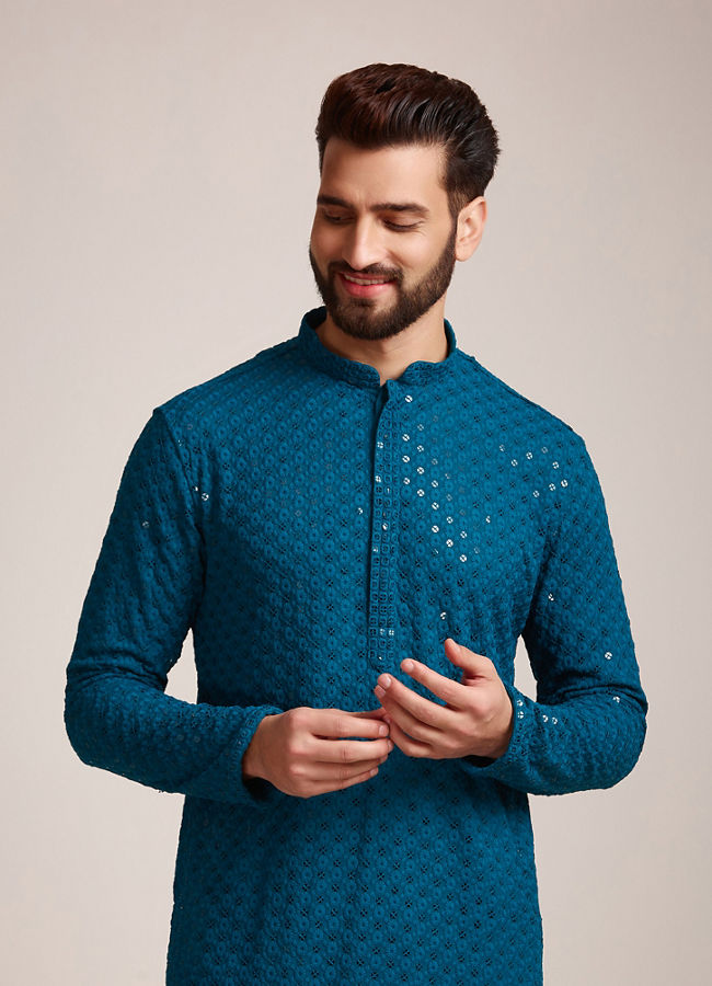 Feroze Blue Chikankari Kurta Set