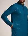 Manyavar Men Feroze Blue Chikankari Kurta Set