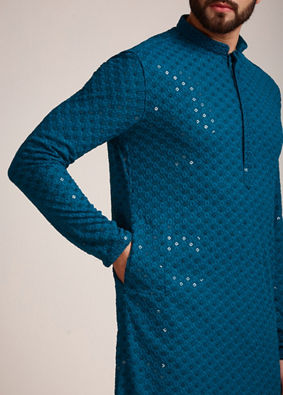 Feroze Blue Chikankari Kurta Set image number 2