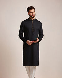 Manyavar Men Midnight Black Kurta Set